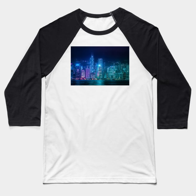 Hong Kong Cityscape Baseball T-Shirt by TokyoLuv